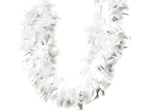 65g 72 inch Turkey Chandelle Feather Boas Over 80 Colors  and  Patterns to Pick Up  White w Silver Tinsel