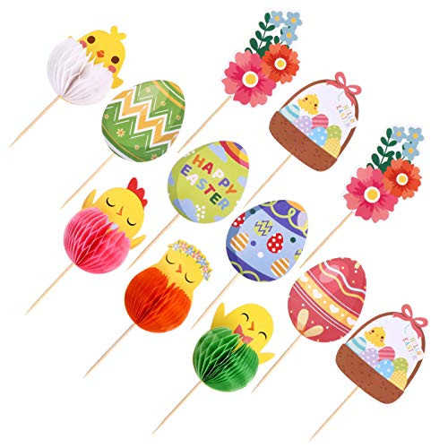 KESYOO 12pcs Happy Easter Cupcake Topper Picks Bunny Rabbit Ear Cake Toppers Decorations for Birthday Easter Day Party Supplies