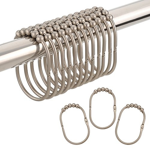 Amazer Shower Curtain Rings, Rustproof Stainless Steel Wide Shower Curtain Rings Hooks Bathroom Shower Rod- Set of 12 (Matte Nickel)