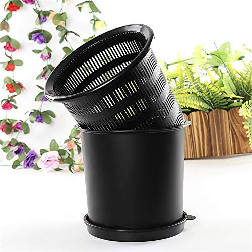 WDDH 3inch Plastic Net Pots Double-Layer Orchids Planters Net Pots with Tray Round Orchid Slotted Mesh Pots Garden Plastic Net Cups Pots for Orchid Flower Plant