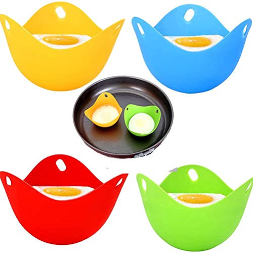 Uoeo 4 Packs Egg Poacher Perfect Silicone Poached Egg Maker Non-Stick Poached Eggs Cups Silicone Egg Poacher Cups Microwave Egg Poacher Kitchen Cookware Tools