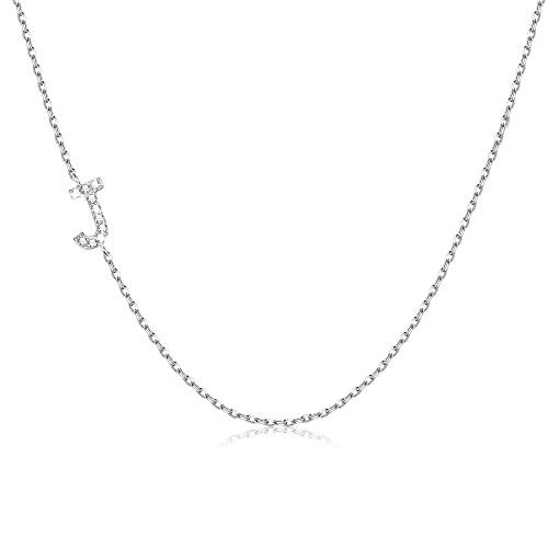 Sllaiss 925 Sterling Silver Crystals Sideways Mini Alphabet Letter choker Necklace Tiny Initial Necklace Made with Swarovski Crystals ?Jewelry Gift for Women J