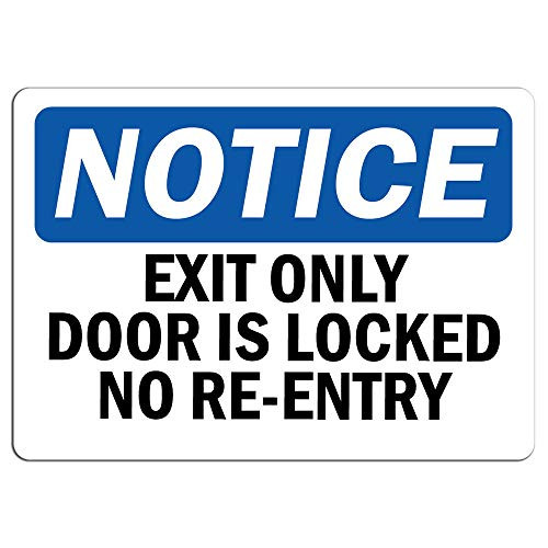 Notice - Exit Only Door is Locked No Re-Entry Sign   Label Decal Sticker Retail Store Sign Sticks to Any Surface 8 inch