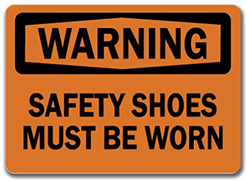 Warning Sign - Safety Shoes Must Be Worn - Safety Sign Label Decal Sticker Retail Store Sign Sticks to Any Surface 8 inch