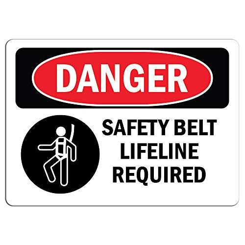 Danger - Safety Belt and Lifeline Required Symbol   Label Decal Sticker Retail Store Sign Sticks to Any Surface 8 inch