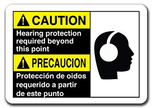 Caution Sign - Caution Hearing Protection Required  Bil  Safety Sign Label Decal Sticker Retail Store Sign Sticks to Any Surface 8 inch