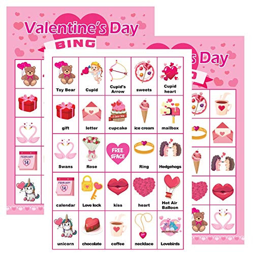 Valentine s Day Bingo Game Cards for Kids Party Favor Class Activity 24 Players Valentine s Day Bingo Game Cards for Kids Party Favor Class Activity 24 Players