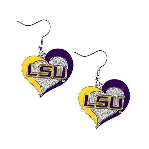 aminco LSU Tigers Louisiana Swirl Heart Dangle Logo Earring Set Charm Gift NCAA