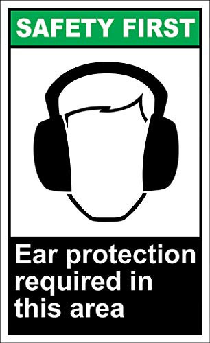 Ear Protection Required Safety First OSHA ANSI Label Decal Sticker 8 inch