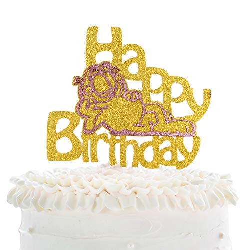 Cartoon Garfield Happy Birthaday Cake Topper - Celebrate Baby Shower The Garfield Show Glitter Vintage Garfield Cake Decor - Kids Birthday Little Girl Boy Birthday Party Decoration