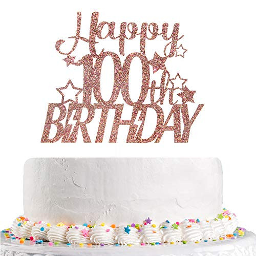 Glitter Happy 100th Birthday Cake Topper for 100 and Fabulous Anniversary Hello 100 Retirement Party Decoration Supplies  Gold