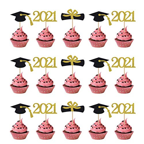Congrats Grad Cupcake Topper - Class of 2021 Cake Topper Graduation Party Decorations 24Pcs