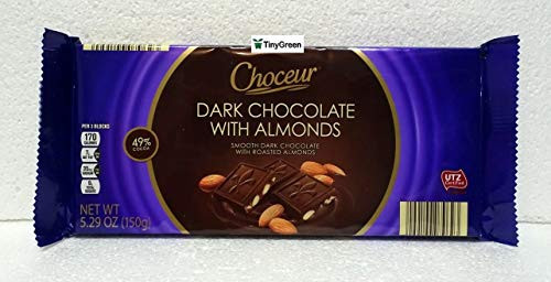 Choceur Dark Chocolate with Almonds Smooth Dark Chocolate with Roasted Almonds 49 percent Cocoa 5.29oz 150g