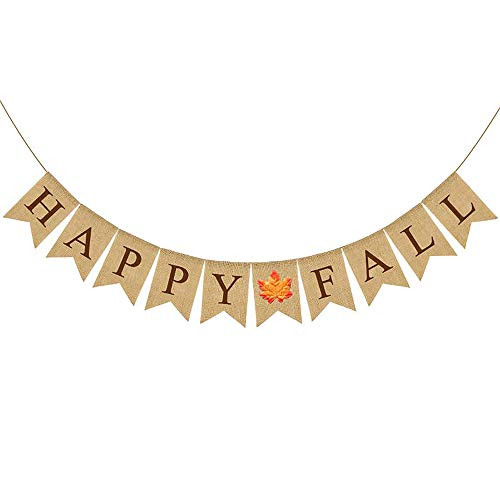 Thanksgiving Fall Decorations Happy Fall Burlap Banner and Autumn Pumpkins Maple Leaves Acorn Garlands Bunting Mantel Fireplace Decor Happy Fall-1Pack Thanksgiving Fall Decorations Happy Fall Burlap Banner and Autumn Pumpkins Maple Leaves Acorn Garlands Bunting Mantel Fireplace Decor Happy Fall-1Pack