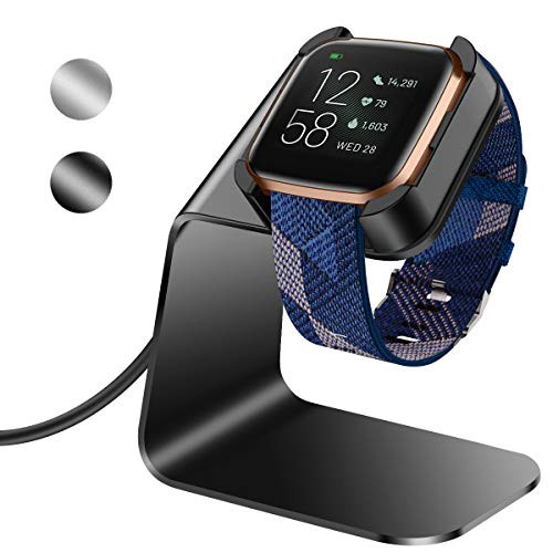 NANW Charger Dock Compatible with Fitbit Versa 2  Not for Versa  Premium Aluminum Charging Stand Station Cradle Base Adapter with 4.2ft USB Cable Cord Accessories for Versa 2 Smartwatch Black