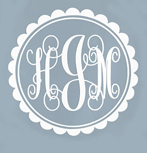 Custom Initial Monogram Vinyl Decal Bumper Sticker for Tumblers Laptops Car Windows - Scalloped Script Letter Design