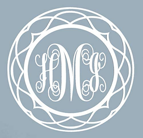 Custom Initial Monogram Vinyl Decal Bumper Sticker for Tumblers Laptops Car Windows - Pretty Round Script Letter Design - Style4