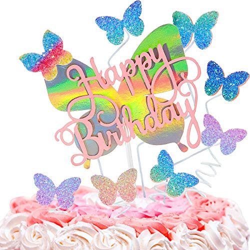 21 Pieces Butterfly Cake Toppers Rainbow Butterfly Cupcake Toppers Butterfly Wedding Cupcake Picks Kids Girls Birthday Party Baby Shower Cake Decorations
