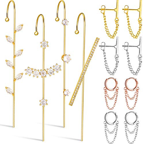 12 Pieces Ear Cuff Wrap Crawler Hook Earrings Tassel Chain Drop Dangle Small Hoop Earrings Chain Dangle Stud Earrings Set for Women