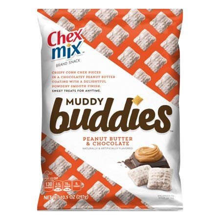 Brand Snack Peanut Butter and Chocolate Muddy Buddies 10.5 oz Rispy Corn Chex Pieces in a Chocolaty Peanut Butter Coating With a Delightful Powdery Smooth Finish