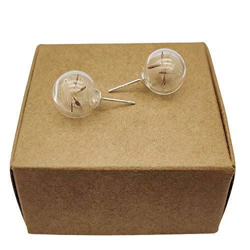 a Pair Dandelion Real Flower Make a Wish Glass Ball 925 Sterling Silver Stud Earrings a Pair Dandelion Real Flower Make a Wish Glass Ball 925 Sterling Silver Stud Earrings