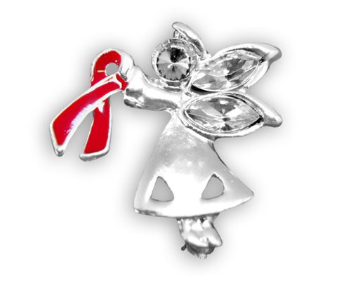 Fundraising For A Cause   Angel by My Side Red Ribbon Pin - Red Awareness Ribbon  1 Pin - Retail