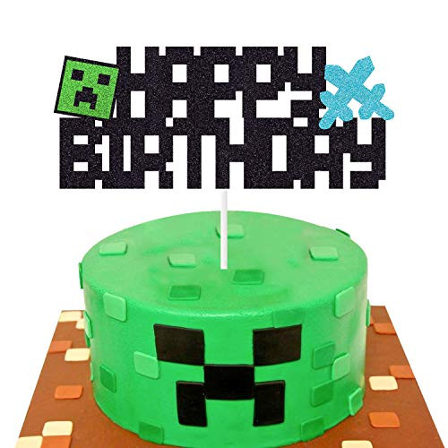 Pixel Cake Topper Video Game Themed Happy Birthday Cake Decoration Party Supplies Pixel Cake Topper Video Game Themed Happy Birthday Cake Decoration Party Supplies