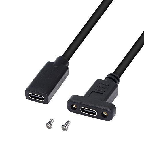 CERRXIAN USB C Mount Cable USB Type C 3.1 Type C Female to USB Type C Female Data  and  Charger Extension Cable with Panel Mount Screw Hole FF   30cm