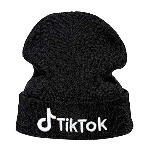 T-i-k Tok Winter Beanie Hats for Mens Women Warm Cozy Knitted Cuffed Skull Cap Embroiderey Hat  Black-TIK Tok