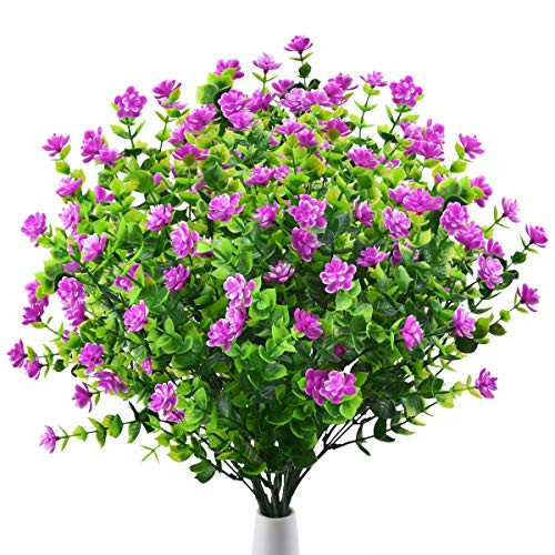 Artificial Outdoor Fake Flowers UV Resistant Shrubs Plants 4 Bundles Faux Plastic Flowers Greenery for Indoor Outside Hanging Plants Home Porch Wedding Garden Patio Window Box Decor  Magenta