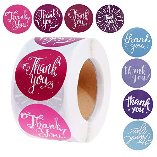 LOCOLO Thank You Stickers Roll 8 Designs 1 Inch Thank You Stickers 500Pcs Thank You Sticker Roll Boutique for Gifts Bags Business Packaging Bags Bubble Mailers Envelopes