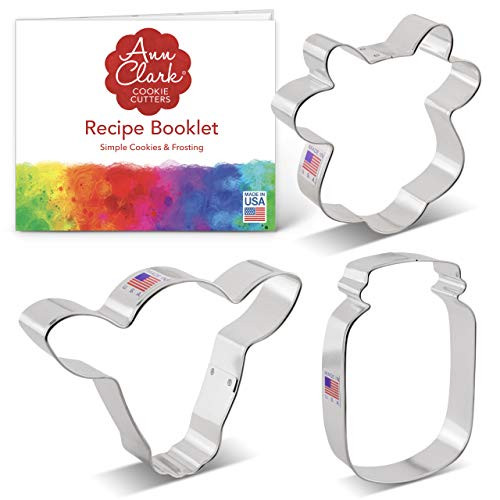Ann Clark Cookies Cutters 3 Piece Farmhouse Freshie Set with Recipe Booklet Cute Cow Steer Face Mason Jar Cow Face Cookie Cutters