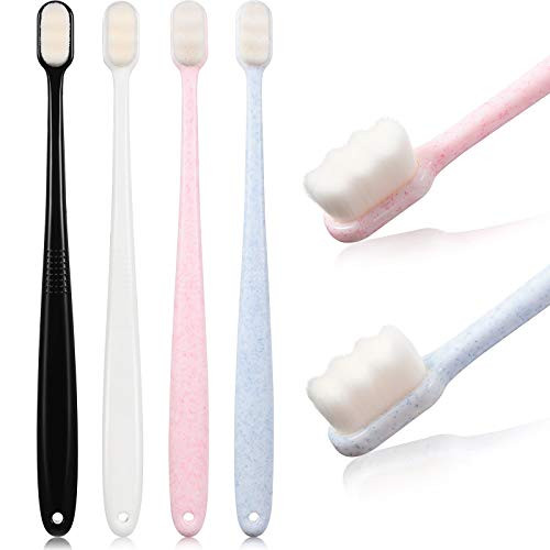 4 Pieces Soft Micro-Nano Manual Toothbrush Extra Soft Bristles Toothbrush with 20000 Bristles for Fragile Gums Adult Kid Children  BlackWhite Pink Blue 4 Pieces Soft Micro-Nano Manual Toothbrush Extra Soft Bristles Toothbrush with 20000 Bristles for Fragile Gums Adult Kid Children  BlackWhite Pink Blue