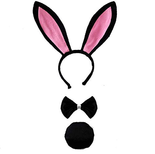 EBTOYS 3pcs Rabbit Bunny Cosplay Costume Set - Fancy Dress Rabbit Bunny Ears Headband Bow Ties Tail Set Party Cosplay Costume - Black