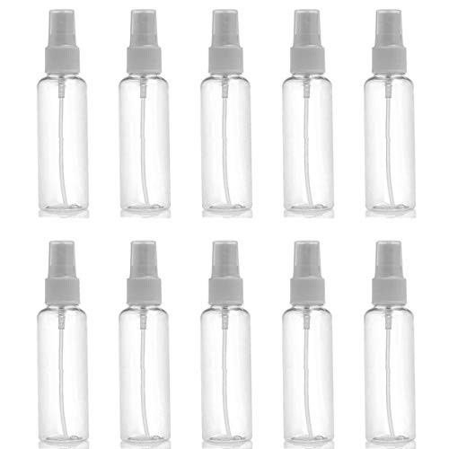 Goeielewe 10-Pieces Clear Refillable Sprayer Bottles Empty Spray Bottle Fine Mist Plastic Mini Travel Bottle Container for Essential Oils Travel Perfumes  2oz 60ml