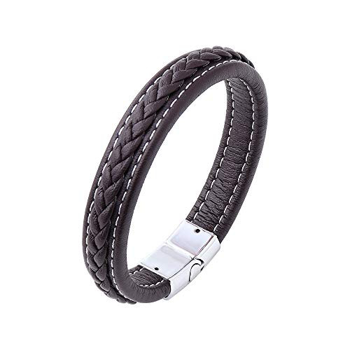 Braided Genuine Leather Bracelet for Men Mens Leather Bracelet with Magnetic Clasp Bangle Bracelets Fashion Stainless Steel Magnetic Clasp ? 8.2 inch Brown Black