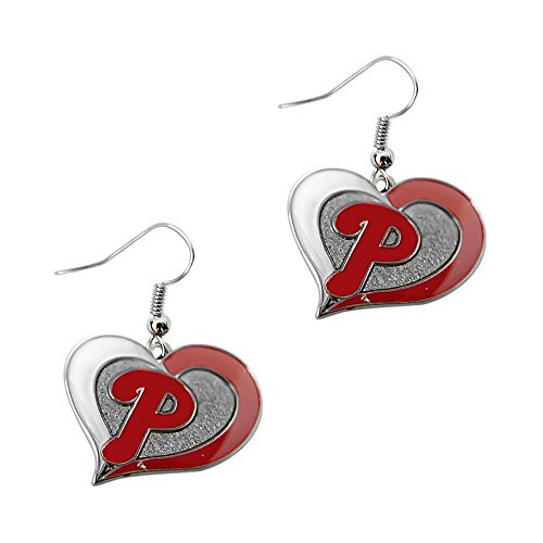 Philadelphia Phillies MLB Sports Team Logo Swirl Heart Shape French Hook Charm Dangle Earring Set