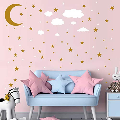 DIY Moon and Stars Wall Decals MOTASOM Removable PVC Clouds Peel and Stick Wall Stickers Starry Sky Wall Decor Mural for Baby Kids Nursery Bedding Room Bedroom Home Decoration  Gold DIY Moon and Stars Wall Decals MOTASOM Removable PVC Clouds Peel and Stick Wall Stickers Starry Sky Wall Decor Mural for Baby Kids Nursery Bedding Room Bedroom Home Decoration  Gold