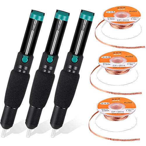 3 Pieces Desoldering Suckers Desoldering Wick and 3 Pieces Solder Braid Wick Solder Sucker Desoldering Vacuum Pump Solder Removal Tool