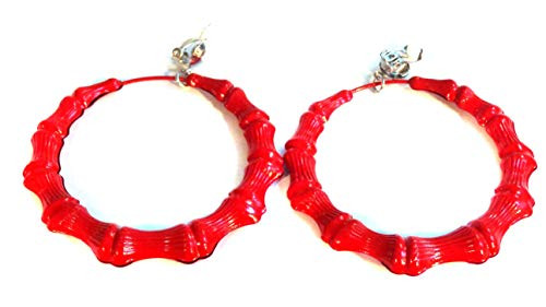 Clip-on Earrings Red Bamboo Hoop Earrings 3 inch Hoops Clip-on Earrings Red Bamboo Hoop Earrings 3 inch Hoops