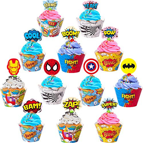 Superhero Cupcake Toppers Superhero Cupcake Wrappers 24 Pack Superhero Cupcake Liners Superhero Birthday Decorations For Boys Superhero Party Supplies