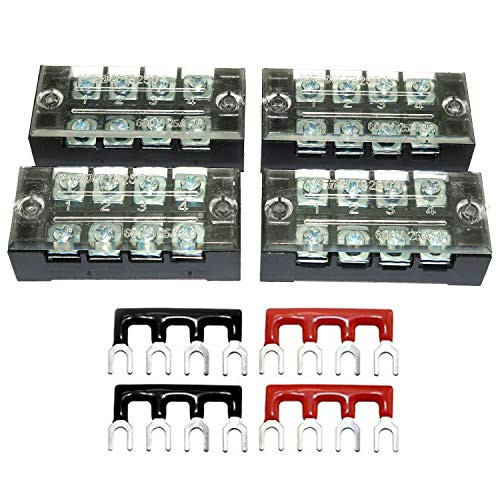 RLECS 4pcs 4 Positions Dual Row 600V 25A Screw Terminal Strip Blocks with Cover plus  4PCS 4 Positions 25A Terminal Barrier Strips TB-2504