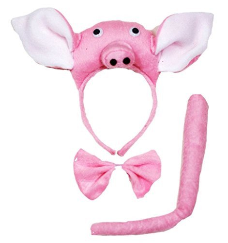Petitebella Combined Cutie Animals Headband Bowtie Tail 3pc Costume  Pig   Pink    One Size