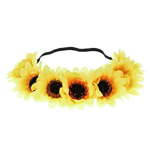 Floral Fall Boho Sunflower Crown Hippies Daisy Hair Wreath Bridal Headpiece Photo Props DY-01  Medium yellow