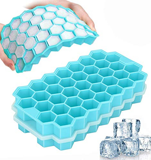 Ice Cube Trays TeaRoo 2 Pack Silicone Ice Cube Molds with Lids Flexible 74-Ice Trays BPA Free for Whiskey Cocktail Stackable Flexible Safe Ice Cube Tray