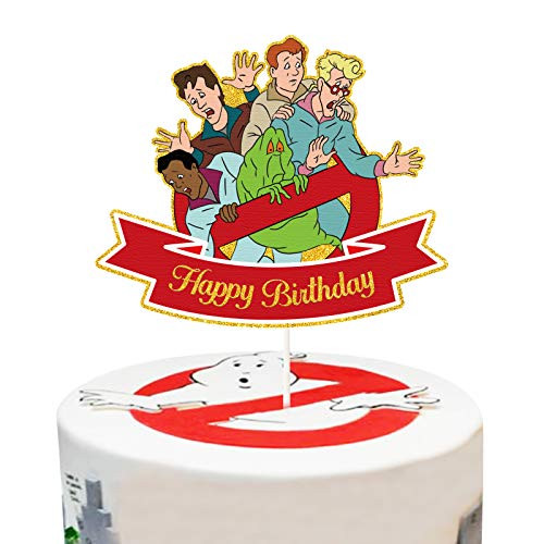 LYNHEVA Gold Glitter Ghostbusters Happy Birthday Cake Topper Ghost Busters Cake Topper Ghostbusters Theme Birthday Party Decoration Supplies