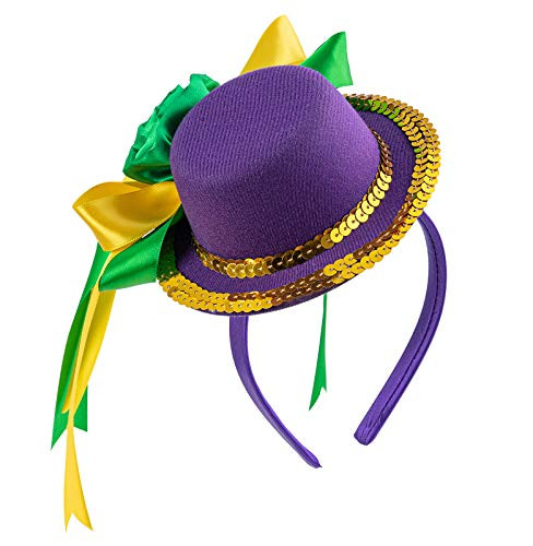 Mardi Gras Top Hat Glitter Sequin Ribbon Decor Hair Clip Mardi Gras Costume Headband Carnival Party Supplies