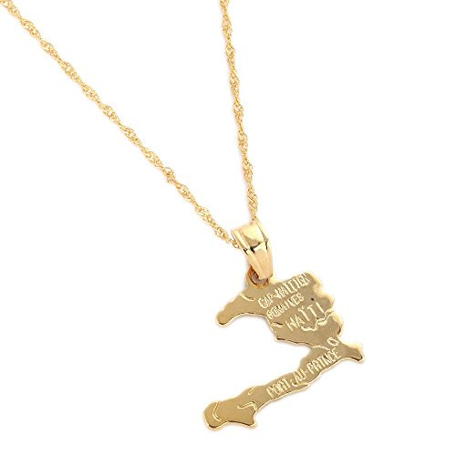 24K Gold Plated The Republic of Haiti Map Pendant Necklace Chain Port-AU-Prince Map Jewelry 24K Gold Plated The Republic of Haiti Map Pendant Necklace Chain Port-AU-Prince Map Jewelry