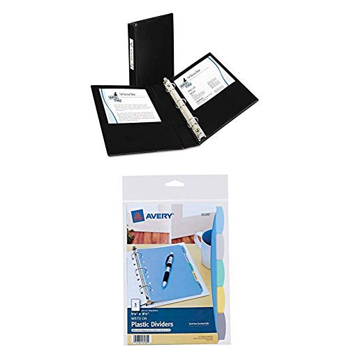 Avery 27257 Mini Durable Binder with Round Rings 5 1 2 x 8 1 2 1 inch Capacity Black plus  Avery 5-Tab Plastic Mini Binder Dividers Write  and  Erase Multicolor Tabs 1 Set  16180