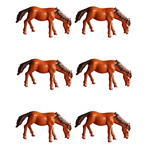 YARNOW 6Pcs Mini Horse Figurines Miniature Pony Resin Foal Figures Toy Cupcake Cake Topper Dollhouse Bonsai Fairy Garden Landscape Ornament Educational Toy School Prize for Kids Toddlers
